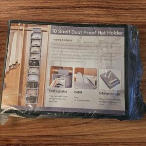 10 Shelf Dust Proof Hat Holder - Black